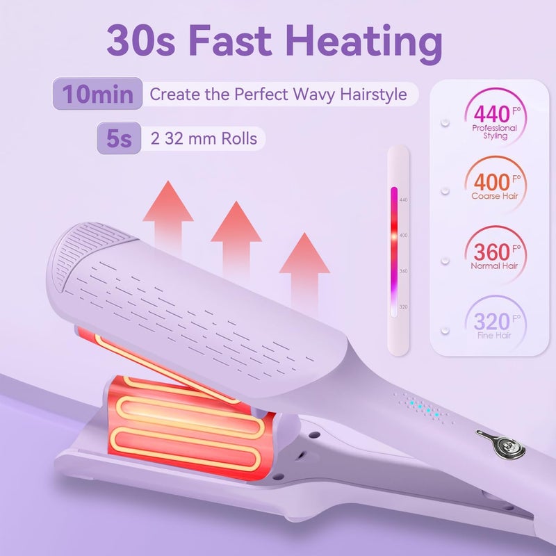 Chikyo Curling Iron Hair Crimper Waver, 1.25 Inch Rovy Wave Curling Iron with Anti-Scald, Ionic Deep Waver Hair Curler Tool with Ceramic 2 Barrel for Women, 32mm Beach Waves with 30 Min Auto Shut Off - Image 5